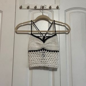 handmade crochet white baby doll top with gray outlining